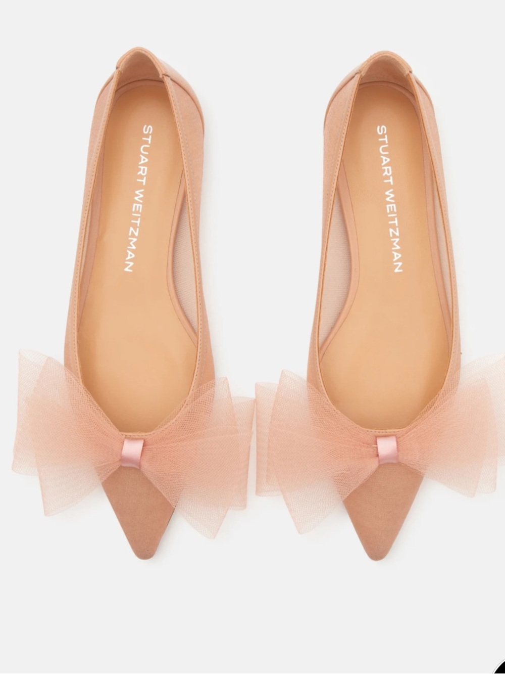 Stuart Weitzman Blushing Bow Flat Leather Mesh Ballerina Shoes